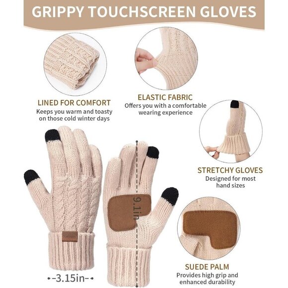 Women\'s Beige Winter Hat Scarf Gloves Set Long Neck Kint Scarf Valentines main image 7